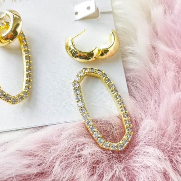 Kendra Scott Gold White Crystal Convertible Link Earrings Elegant Danielle Style - Picture 3 of 3